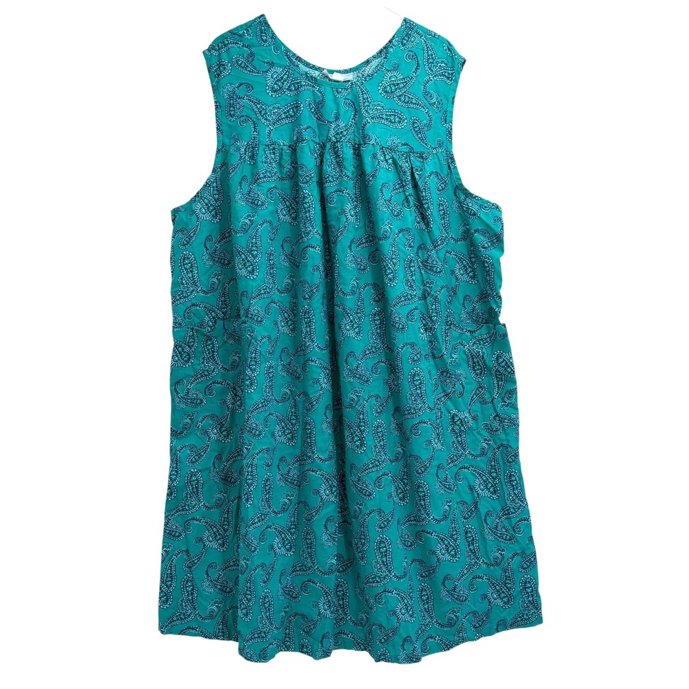Only Necessities Paisley House Dress Size 3X 30/32 Teal Sleeveless Muumuu